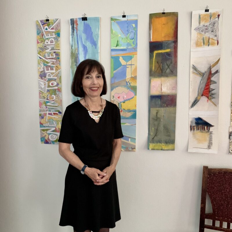 Karmela Berg with her work (orange)