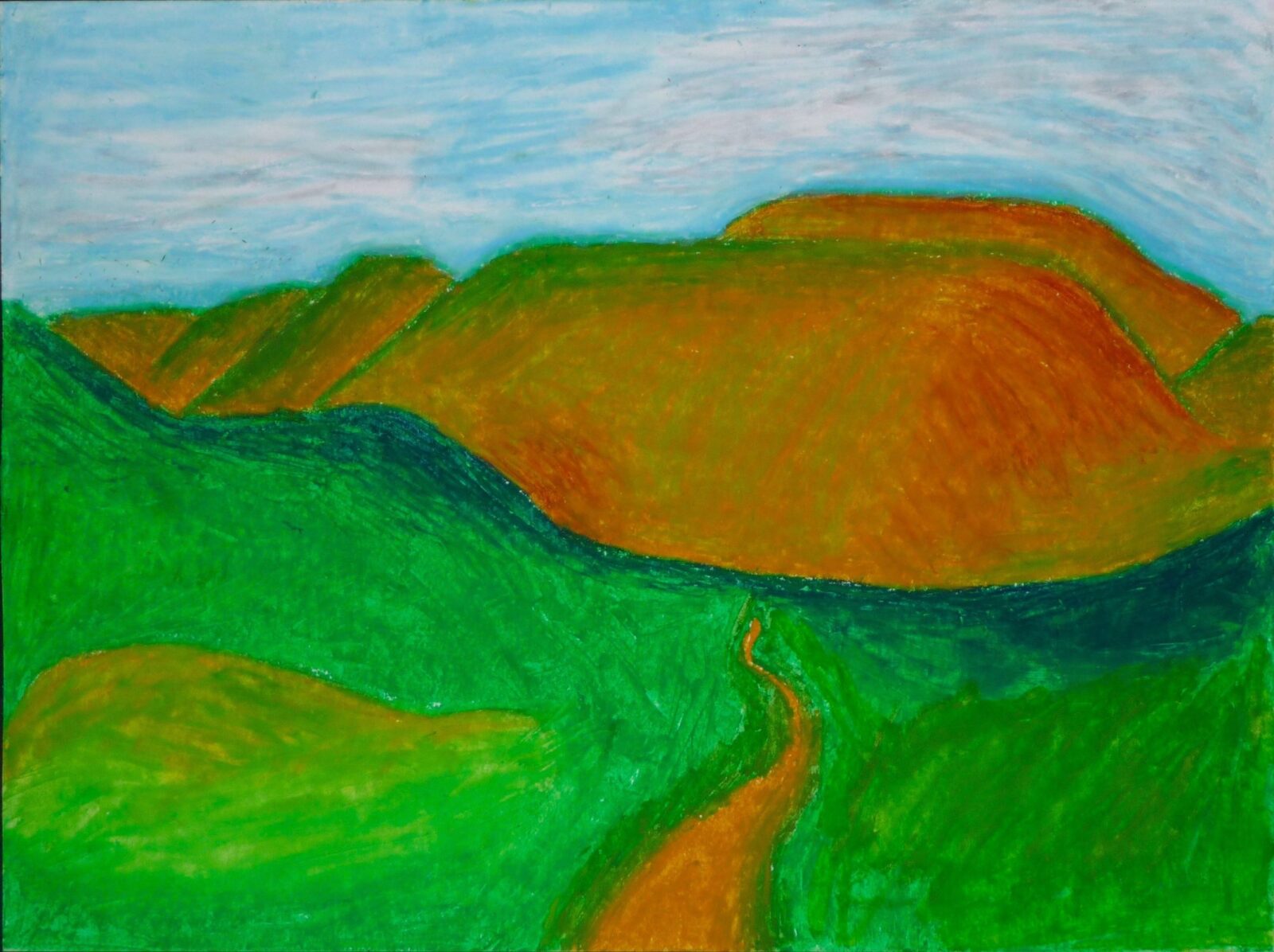 Landscape in oil pastel by Juliana